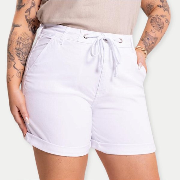SHORT LUNENDER BRIM COM ELASTANO BRANCO BÁSICO FEMININO ADULTO