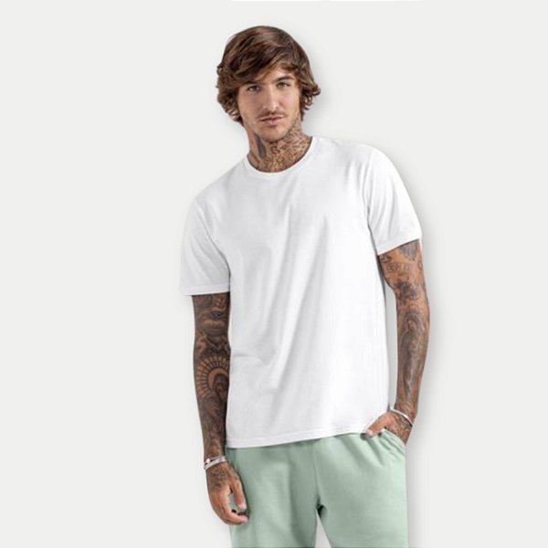 CAMISETA FICO MANGA CURTA COMFORT ALGODÃO LISA BRANCA GOLA REDONDA MASCULINA ADULTO