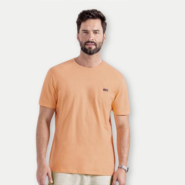 CAMISETA FICO MANGA CURTA COMFORT LISA BORDADO GOLA REDONDA LARANJA MASCULINA ADULTO