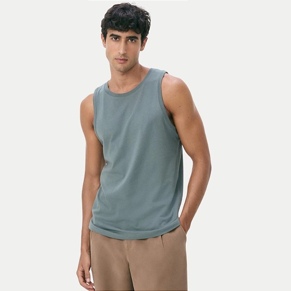 CAMISETA HERING REGATA VERDE ALGODÃO LISA MASCULINA ADULTO