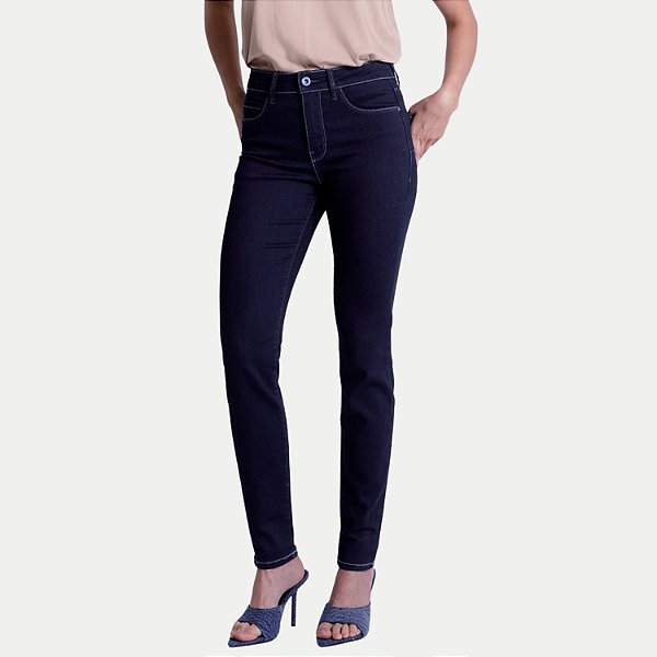 CALÇA LUNENDER JEANS ESCURO COM ELASTANO SKINNY FEMININA ADULTO