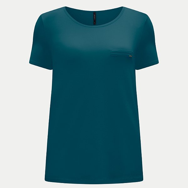 BLUSA LUNENDER MANGA CURTA DE VISCOLYCRA PETROLEO FEMININO ADULTO