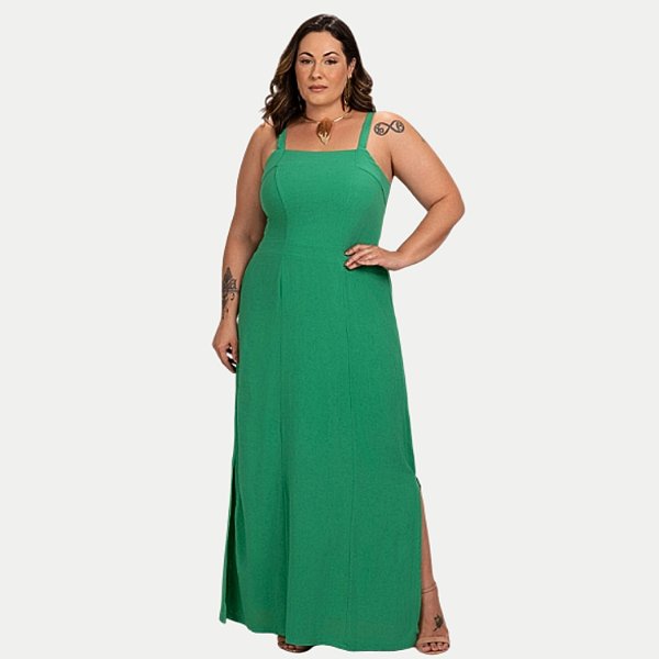 VESTIDO KENIA CAMÕES REGATA VISCOLINHO LONGO VERDE FEMININO ADULTO