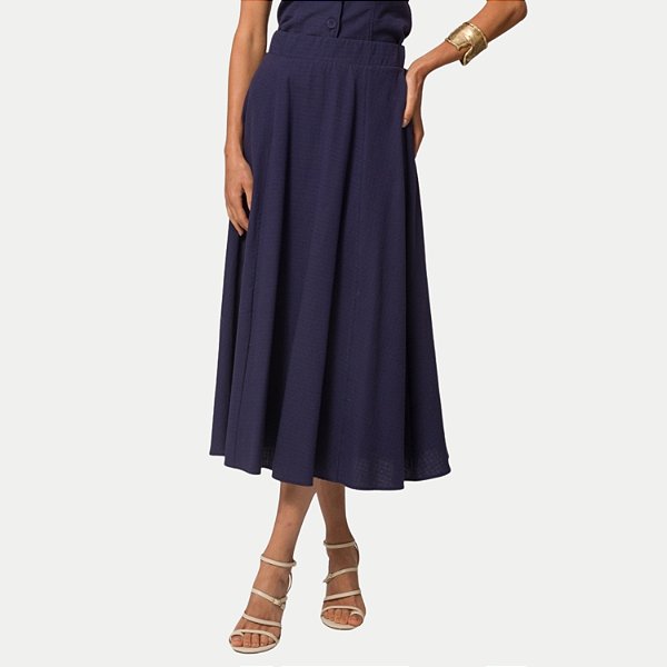 SAIA DOCE TRAMA MISTA MIDI AZUL MARINHO FEMININA ADULTO