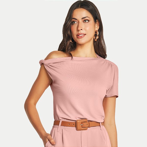 BLUSA DOCE TRAMA MANGA CURTA DE MALHA ROSA FEMININA ADULTO