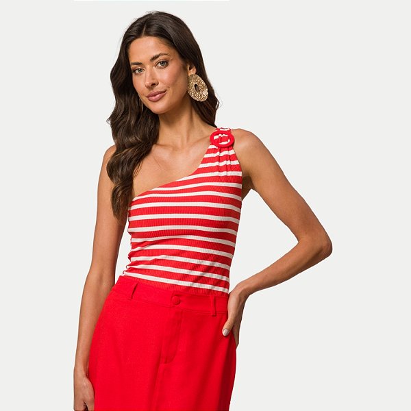 BLUSA DOCE TRAMA NULA MANGA VERMELHO DE MALHA CANELADA FEMININA ADULTO