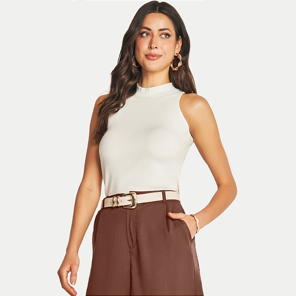 BLUSA DOCE TRAMA REGATA OFFWHITE DE MALHA CANELADA FEMININA ADULTO