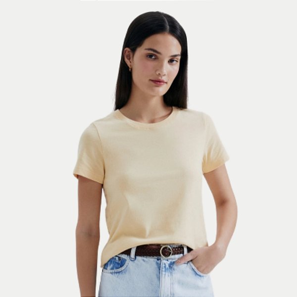 BLUSA HERING MANGA CURTA TSHIRT AMARELA ALGODÃO LISA FEMININA ADULTO