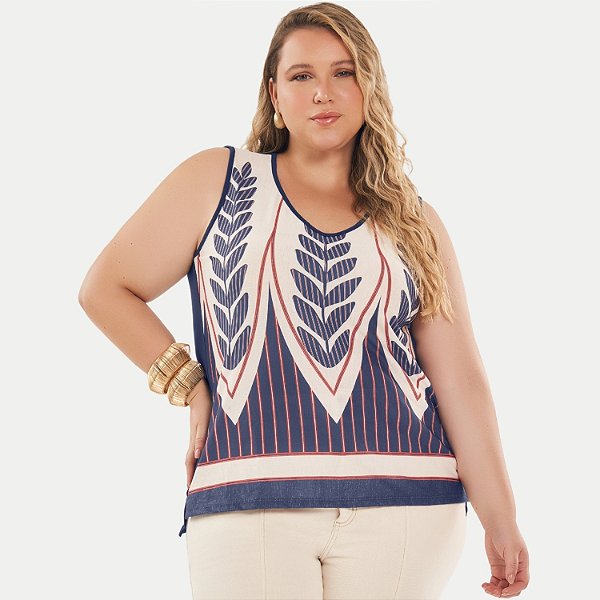 BLUSA LISAMOUR REGATA MISTA ESTAMPADA AZUL MARINHO FEMININA ADULTO