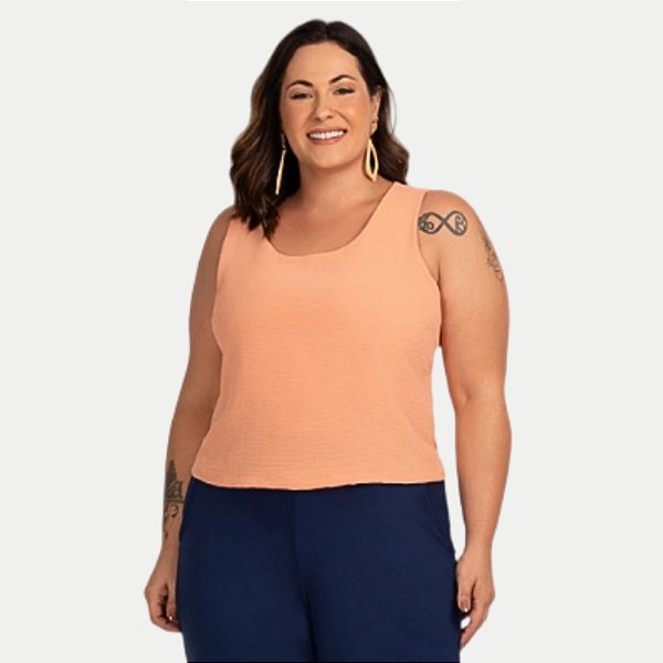 BLUSA KENIA CAMÕES REGATA DE POLIESTER  CORAL FEMININA ADULTO
