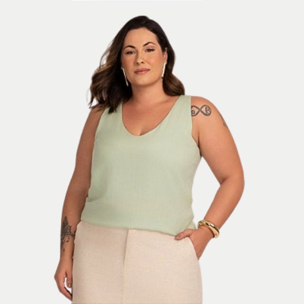 BLUSA KENIA CAMÕES REGATA VERDE DE VISCOLINHO FEMININA ADULTO