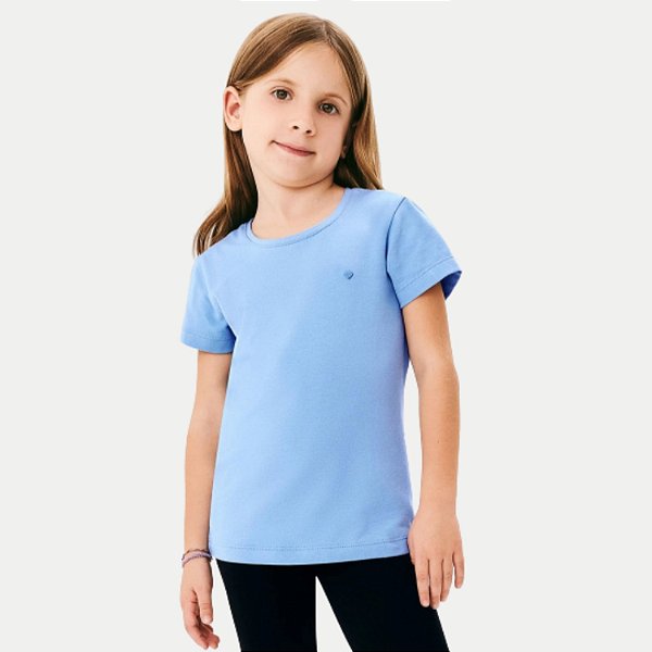 BLUSA HERINGKIDS MANGA CURTA TSHIRT AZUL ALGODÃO LISA FEMININA INFANTIL