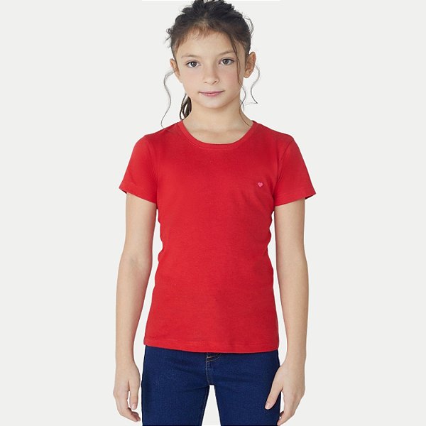 BLUSA HERINGKIDS MANGA CURTA TSHIRT VERMELHO ALGODÃO LISA FEMININO INFANTIL