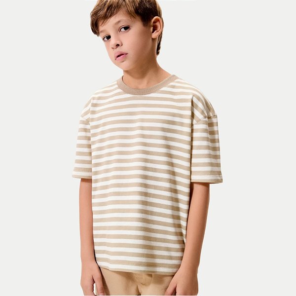 CAMISETA HERINGKIDS MANGA CURTA BEGE COMFORT ALGODÃO MASCULINA INFANTIL
