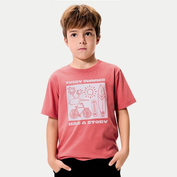 CAMISETA HERINGKIDS MANGA CURTA VERMELHO COMFORT ALGODÃO MASCULINA INFANTIL