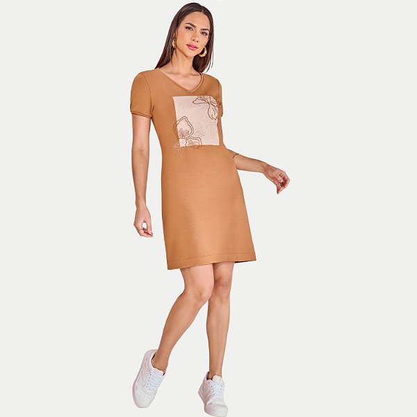 VESTIDO MIRA VEST MANGA CURTA MOLETINHO CARAMELO FEMININO ADULTO