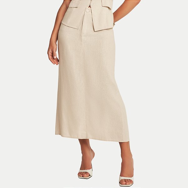 SAIA DOCE TRAMA ALGODÃO MIDI BEGE FEMININA ADULTO