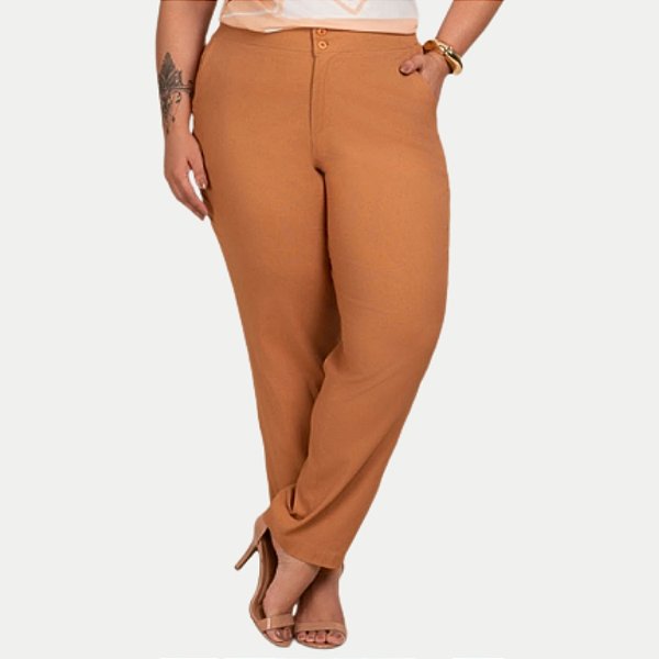 CALÇA KENIA CAMÕES LINHO ALFAIATARIA MARROM FEMININA ADULTO