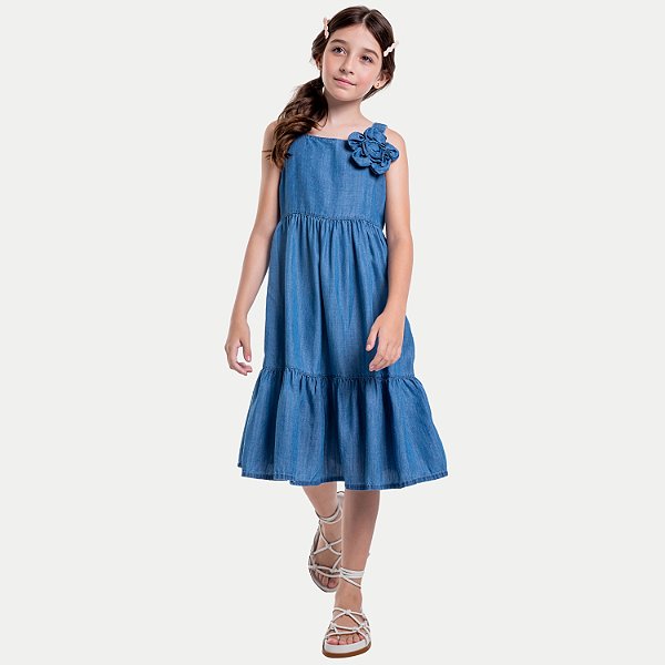 VESTIDO VIGAT REGATA JEANS TENCEL FEMININO INFANTIL