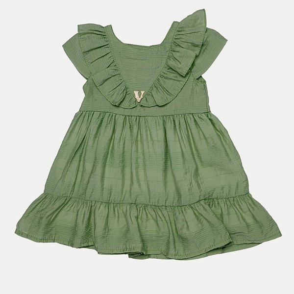 VESTIDO VIGAT MANGA CURTA ALGODÃO VERDE FEMININO INFANTIL