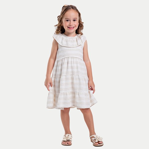VESTIDO VIGAT MANGA CURTA ALGODÃO LUREX OFFWHITE FEMININO INFANTIL