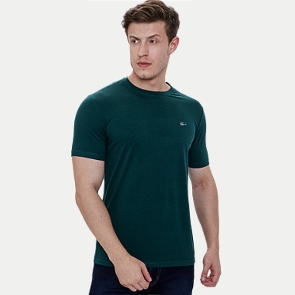 CAMISETA SALLO MANGA CURTA SLIM MISTA LISA VERDE MASCULINA ADULTO