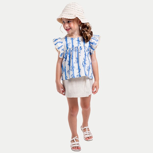 CONJUNTO VERÃO VIGAT SHORT E BLUSA TAMANHO 06 E 08 AZUL FEMININO INFANTIL