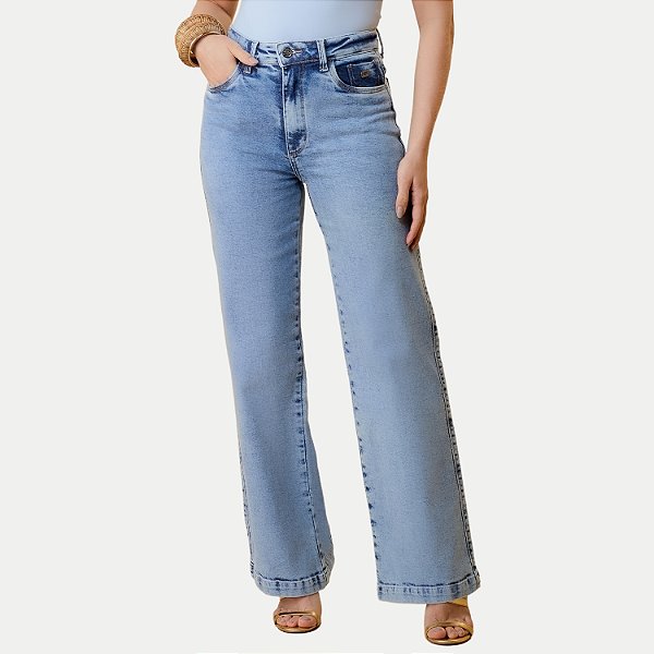 CALÇA OGNUS JEANS CLARO COM ELASTANO WIDE LEG FEMININA ADULTO