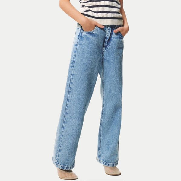 CALÇA HERINGKIDS JEANS CLARO BRUTO WIDE LEG FEMININA INFANTIL