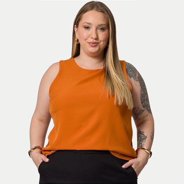 BLUSA DOCE TRAMA REGATA VISCOSE CARAMELO FEMININA ADULTO