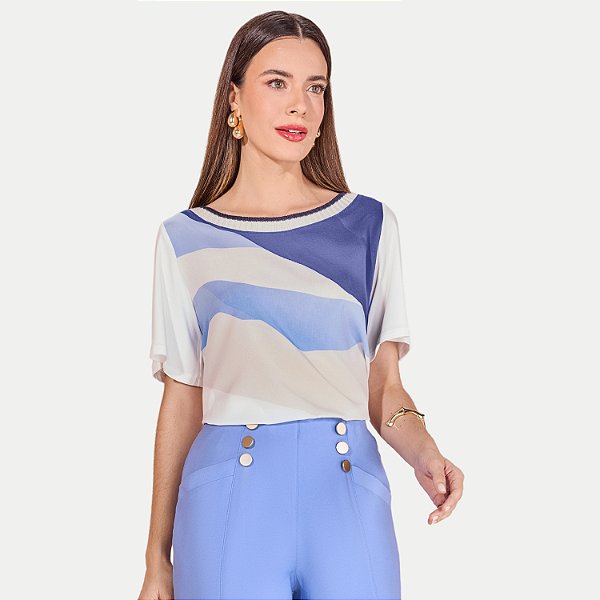 BLUSA MIRA VEST MANGA CURTA MISTA ESTAMPADA OFFWHITE FEMININA ADULTO