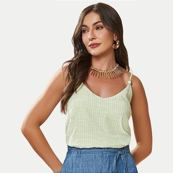 BLUSA DOCE TRAMA REGATA ALGODÃO VERDE FEMININA ADULTO