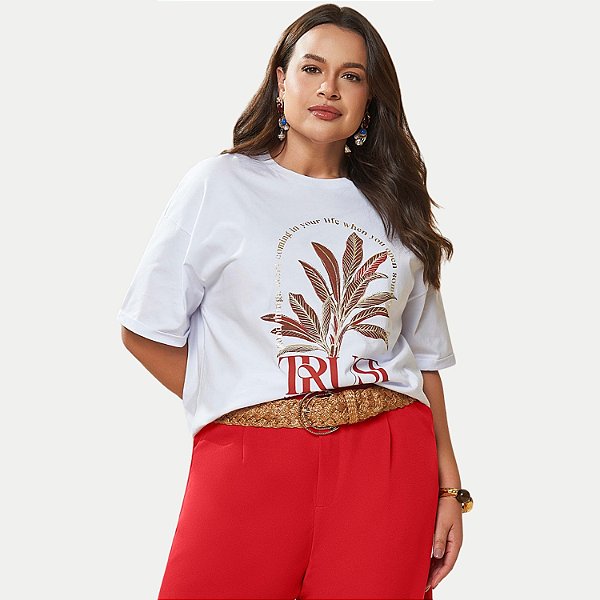 BLUSA DOCE TRAMA MANGA CURTA TSHIRT  ALGODÃO SILKADA BRANCO FEMININO ADULTO