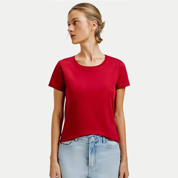 BLUSA HERING MANGA CURTA TSHIRT ALGODÃO LISA VERMELHO FEMININO ADULTO
