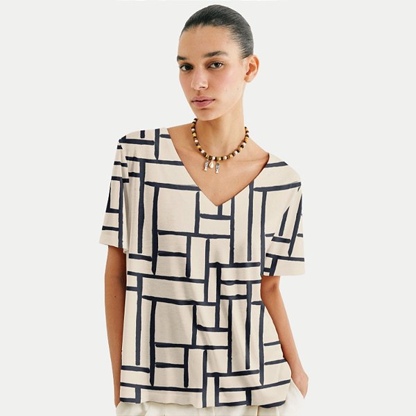 BLUSA HERING MANGA CURTA VISCOSE ESTAMPADA OFFWHITE FEMININO ADULTO