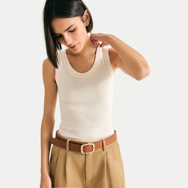 BLUSA HERING REGATA MALHA CANELADA BEGE  FEMININO ADULTO