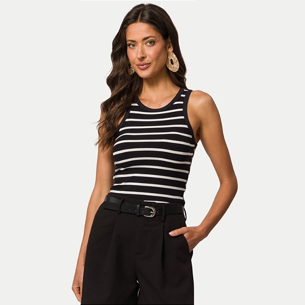 BLUSA DOCE TRAMA REGATA MALHA CANELADA PRETO FEMININO ADULTO