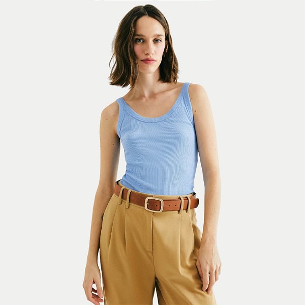 BLUSA HERING REGATA MALHA CANELADA AZUL CLARO FEMININA ADULTO