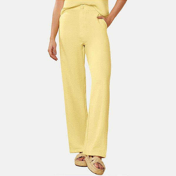 CALÇA DOCE TRAMA POLIESTER ALFAIATARIA AMARELO FEMININA ADULTO