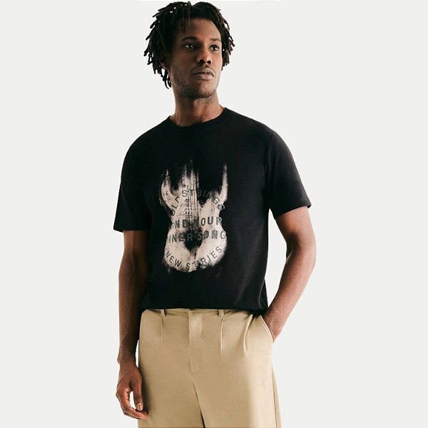 CAMISETA HERING MANGA CURTA COMFORT ALGODÃO SILKADA PRETO MASCULINO ADULTO
