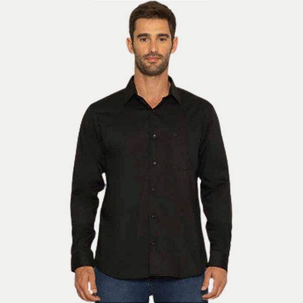 CAMISA PITT MANGA LONGA COMFORT ALGODÃO PRETO MASCULINO ADULTO