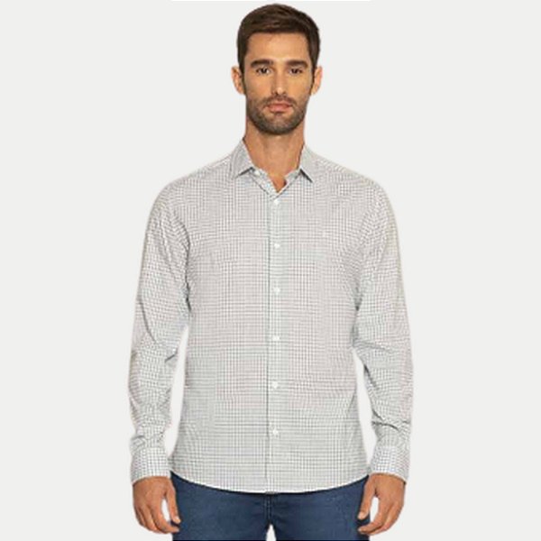 CAMISA PITT MANGA LONGA SLIM ALGODÃO XADREZ BRANCO MASCULINO ADULTO