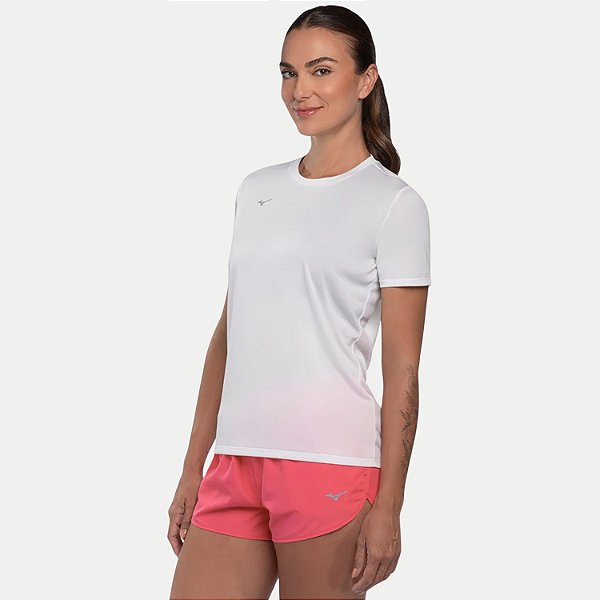 BLUSA MIZUNO MANGA CURTA FITNESS POLIESTER BRANCO FEMININA ADULTO