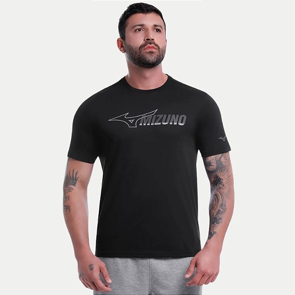CAMISETA MIZUNO MANGA CURTA FITNESS ALGODÃO POLIESTER PRETO MASCULINO ADULTO