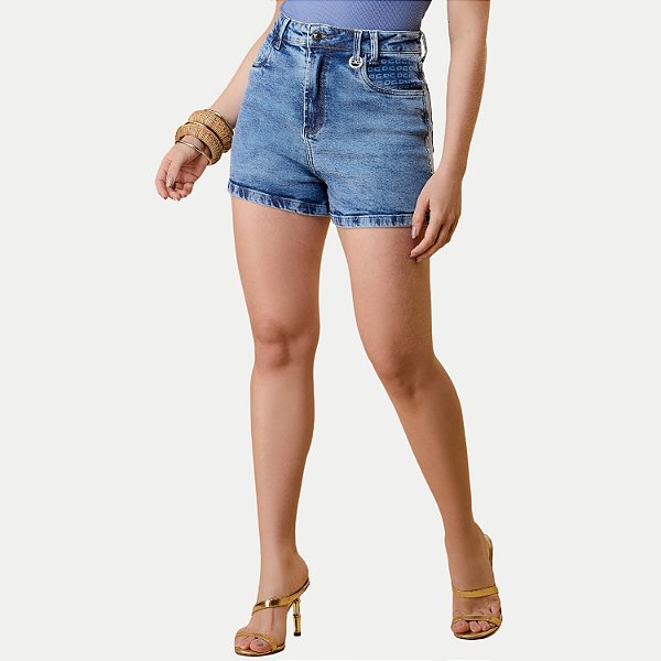SHORT OGNUS JEANS MÉDIO COM ELASTANO BÁSIC FEMININA ADULTO
