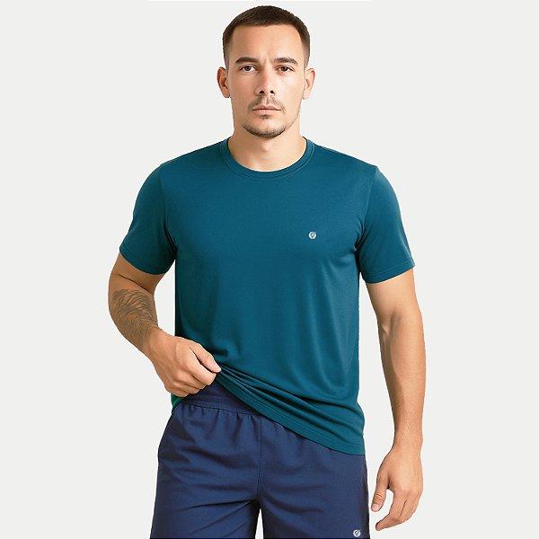 CAMISETA VOLEIO MANGA CURTA FITNESS POLIESTER PETROLEO MASCULINO ADULTO