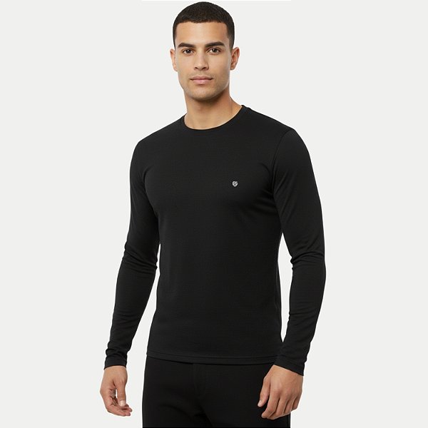 CAMISETA VOLEIO MANGA LONGA FITNESS POLIAMIDA PRETO MASCULINO ADULTO