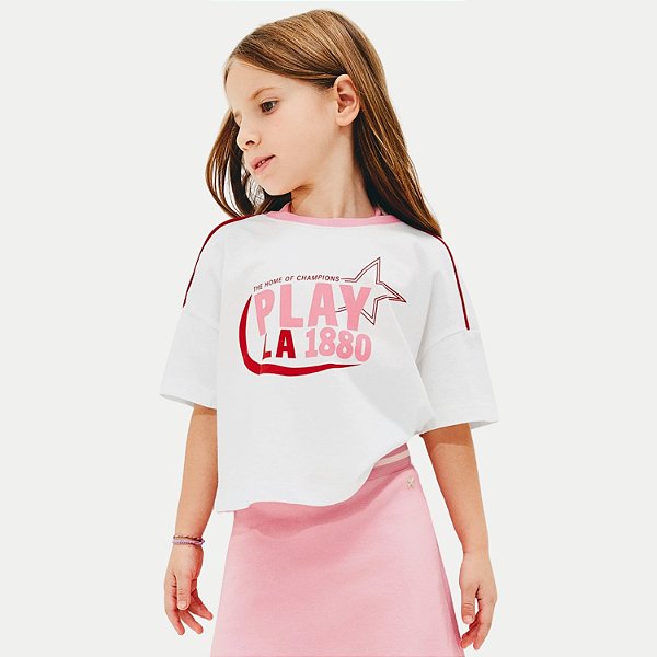 BLUSA HERINGKIDS MANGA CURTA T-SHIRT ALGODÃO SILKADA OFFWHITE FEMININA INFANTIL