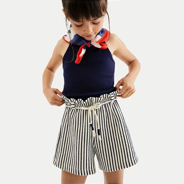 CONJUNTO VERÃO HERINGKIDS SHORT E BLUSA REGATA AZUL MARINHO FEMININA INFANTIL