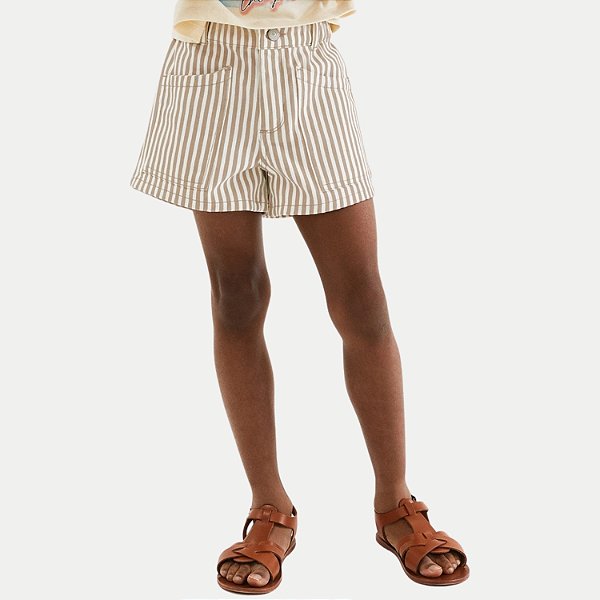 SHORT HERINGKIDS BRIM BRUTO BÁSIC LISTRADO BEGE FEMININA INFANTIL